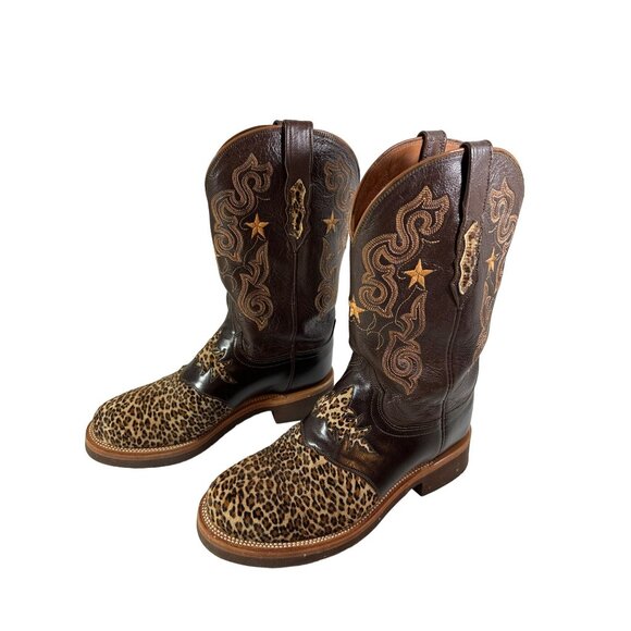 Lucchese 2000 Leopard Cheetah Boots Double Stitched Size 7.5 E - Picture 2 of 9
